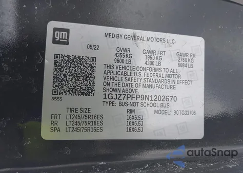 2022 GMC Savana Passenger Rwd 3500 Extended Wheelbase Lt z USA, uszkodzony, nr VIN 1GJZ7PFP9N1202670